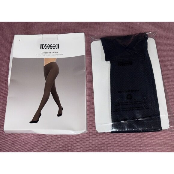 Wolford Jacquard Tights in Deep Night & Black Small New Womens Nylons Pantyhose - Picture 2 of 9
